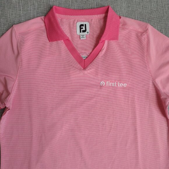 FJ Footjoy Shirt Womens Medium Pink White Striped Golf Polo First Tee PGA TOUR - Picture 2 of 11